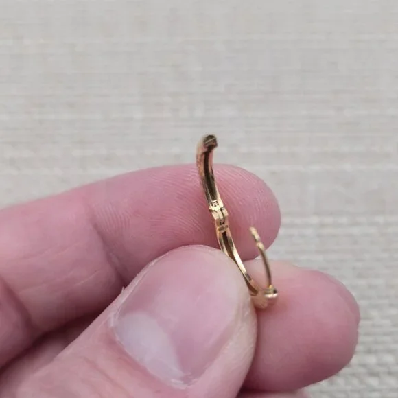 Gold Over Sterling Silver Small Textured Hoop Earrings A7027 - Picture 4 of 6